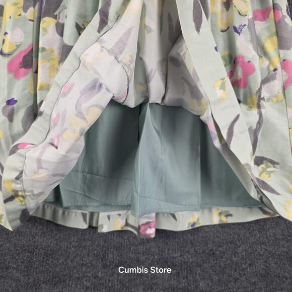 H&M Dress Womens 12 Green Floral Fit & Flare Pleated Lined Sleeveless Back Zip - Picture 7 of 11